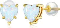 wholesale 14K Gold 1Ct Heart Cut Created Birthstone Stud Earrings for Women-October-White Opal