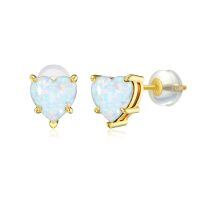 wholesale 14k Yellow Gold Red Heart Stud Earrings-October-White Opal
