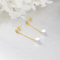 wholesale 925 Sterling Silver Round Freshwater Pearl Dangle Earrings with Cubic Zirconia Drops for Women-0-2