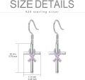 wholesale 925 Sterling Silver Cross with Pink Ribbon Breast Cancer Awareness Dangle Earrings-0-3