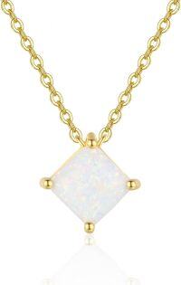 wholesale 14K Solid Gold Opal October Birthstone Necklace for Mom Women Birthday Mothers Day Gifts-14K Square-white