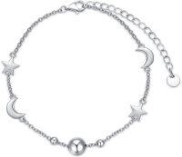 wholesale 925 Sterling Silver Chain with Stars and Moons Charm Bracelet/Anklet for Women/Girls-Moon and Star-7+2in