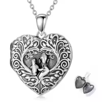 TOUPOP Stainless Steel Crystal Heart Urn Photo Locket Memorial Necklace-style_name:Photo Locket - Mother Daughter
