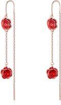 wholesale 925 Sterling Silver Red Rose Long Drop Earrings for Women Gift Jewelry Accessories-0-0