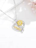 wholesale Gold-Plated 925 Sterling Silver Mom's Love Sunflower Pendant Necklaces with Cubic Zirconia and Chain for Women Girls s-0-4