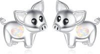 wholesale 925 Sterling Silver Opal Heart Pig Stud Earrings for Women - Cute Animal -Silver