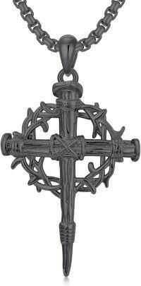 wholesale Sterling Silver 18k Gold Plated Black Christian Cross Pendant with Stainless Steel Chain 22+2 -Black