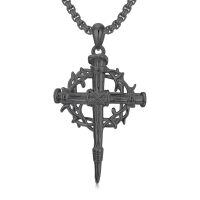 wholesale 925 Sterling Silver & Gold-Plated Black Christian Cross Necklace  - 22 + Extender-Black