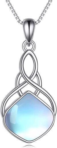 wholesale Sterling Silver Natural Stone Irish Celtic Teardrop Pendant Necklace-Moonstone necklace