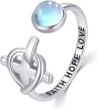 wholesale 925 Sterling Silver Christian Cross Dainty Open Wrap Stacking Ring for Women-01-Moonstone