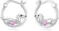 wholesale Sterling Silver Pink Tourmaline Dachshund Dog Birthstone Hoop Earrings for Women, October Birthstone Jewelry Gift, 16.4mm Wiener Dog Studs-0-0
