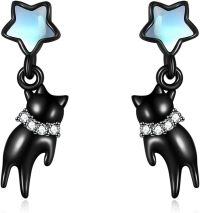wholesale 925 Sterling Silver Star Cat Dangle Drop Stud Earrings  for Women Girls-cat earrings star