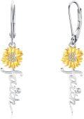 wholesale 925 Sterling Silver Yellow Gold Plated Sunflower Faith Cross Leverback Huggies earrings for Women Girls-0-0