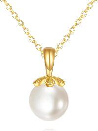 wholesale 14K Gold AAA Freshwater Pearl Infinity Pendant Necklace for Women (8mm) - Elegant Mother's Day Gift-Gold Pearl Necklace
