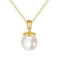 wholesale 14k Gold White Pearl Pendant Necklace With Floral Design For Women-Gold Pearl Necklace