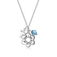 wholesale 925 Sterling Silver Daisy Child of God Necklace for Girls Baptism Communion Birthday-Simulated Aquamarine