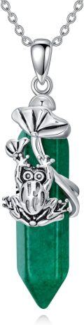 wholesale 925 Sterling Silver Frog Necklace with Hexagonal Crystal Quartz & May Birthstone - Dangle Pendant for Women-0-0