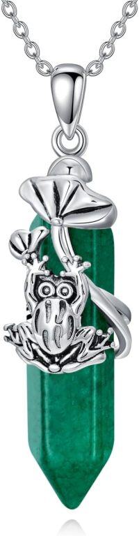 wholesale 925 Sterling Silver Frog Necklace with Hexagonal Crystal Quartz & May Birthstone - Dangle Pendant for Women-Green Quartz