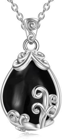 wholesale Sterling Silver Crystal Filigree Teardrop Pendant Necklace-Black Tourmaline