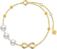 wholesale 14K Yellow Gold Freshwater Pearl Infinity Bracelet for Women Gift for Her Mom Wife 6 8 Adjustable-Yellow Gold