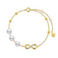 wholesale 14K Yellow Gold Freshwater Pearl Infinity Bracelet for Women Gift for Her Mom Wife 6 8 Adjustable-Yellow Gold