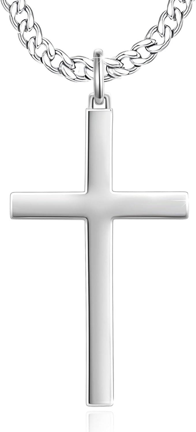 wholesale 925 Sterling Silver & Stainless Steel Mens Cross Pendant Necklaces for Men s - 24 Chain Length-0-0
