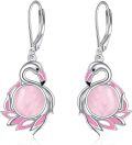 wholesale 925 Sterling Silver Pink Stone Swan Drop Earrings for Women Girls Mothers Day Gift-0-0
