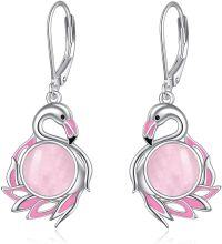 wholesale 925 Sterling Silver Pink Stone Swan Drop Earrings for Women Girls Mothers Day Gift-Flamingo Quartz