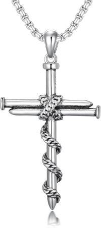 wholesale Nail Cross Necklace For Men Wrap Rope 3 Nail Cross Pendant With Stainless Steel Chain Silver Cross Necklace Protection Faith Jewelry Gift For Christmas Him -undefined