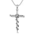 TOUPOP Stainless Steel 3 Nail Cross Pendant Wrap Rope Necklace-0-0