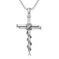 TOUPOP Stainless Steel 3 Nail Cross Pendant Wrap Rope Necklace-0-0