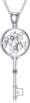 wholesale Sterling Silver Diamond Birth Flower Key Necklace for Women-0-30