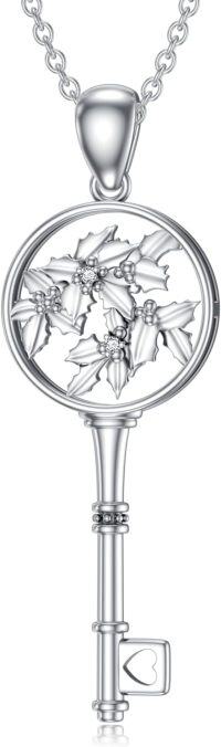 wholesale Sterling Silver Diamond Birth Flower Key Necklace for Women-12-Dec-Holly