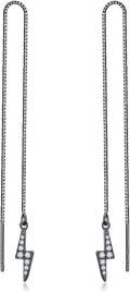 wholesale 925 Sterling Silver Lightning Bolt Threader Earrings, Hypoallergenic Nickel-Free, 0.18x0.6 Inches, 4.72 Chain, Gift for Women Wife Mom-0-0