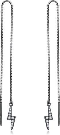 wholesale 925 Sterling Silver Lightning Bolt Threader Earrings, Hypoallergenic Nickel-Free, 0.18x0.6 Inches, 4.72 Chain, Gift for Women Wife Mom-Lightning Bolt