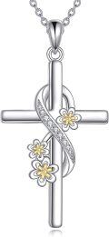 wholesale 925 Sterling Silver Floral Cross Pendant with Cubic Zirconia and Chain for Women-0-0