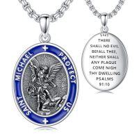 wholesale Saint Patron Necklace For Men Women 925 Sterling Silver Saint Pendant With Stainless Steel Chain St Medal Protection Necklace Catholic Religious Amulet Gifts For Him -style_name:A-St Michael Necklace Blue