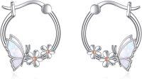 wholesale 925 Sterling Silver Butterfly Flower Hoop Earrings with Opal and Rose Gold Accents-opal butterfly