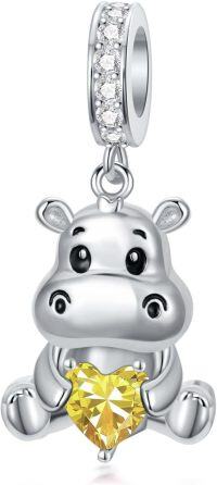 wholesale 925 Sterling Silver Birthstone Hippo Charm for Bracelets Jewelry-11-Nov-Hippo