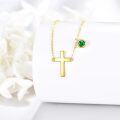 wholesale 14K Gold Green Crystal Cross & Round Charm Necklace for Women-0-2