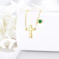 wholesale 14K Gold Green Crystal Cross & Round Charm Necklace for Women-0-2