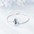 wholesale 925 Sterling Silver Blue Crystal Butterfly Charm Bangle Bracelet for Women-0-2