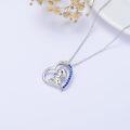 wholesale 925 Sterling Silver Blue Crystal Monkey Heart Pendant Necklace for Women and Girls-0-4