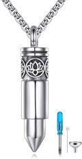 wholesale 925 Sterling Silver Bullet Shape Lotus Flower Keepsake Urn Pendant with Chain and Funnel Set - Memorial -0-0