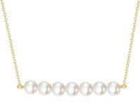 wholesale 14K Gold Freshwater Pearl Bar Chain Necklace 6mm White Pearls Minimalist Jewelry for Women Girls Gift Boxed-7 White