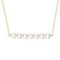 wholesale 14k Gold Six White Pearl Bar Necklace Dainty Chain For Women-7 White