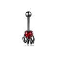 wholesale S925 Sterling Silver Skull Belly Button Ring with Heart-Shaped Zircon – Dark Rebel Jewelry for Women-0-0