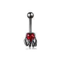 wholesale S925 Sterling Silver Skull Belly Button Ring with Heart-Shaped Zircon – Dark Rebel Jewelry for Women-Skeleton Hand
