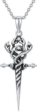 wholesale 925 Sterling Silver Cross Sword Necklace with Moon Phase Snake Celtic Knot Pendant for Women and Men-0-0