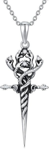 wholesale 925 Sterling Silver Cross Sword Necklace with Moon Phase Snake Celtic Knot Pendant for Women and Men-Style 2